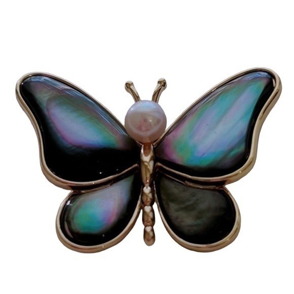 Jewelry - Japan Akoya pink Pearls & Deep sea black fritillary Butterfly Brooch